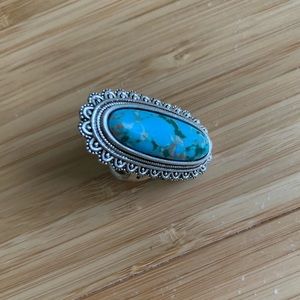 Blue large Turquoise stone silver ring